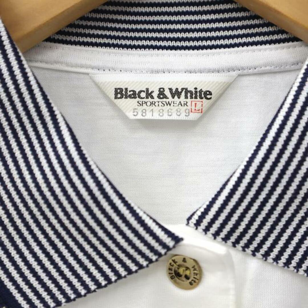 ブラック&ホワイト ロゴワッペン 半袖 コットン ポロシャツ L ホワイト レディースのトップス(ポロシャツ)の商品写真