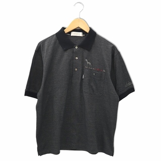 adabat - アダバット ロゴ刺繍 半袖 胸ポケット ハーフボタン ポロシャツ 2 チャコール