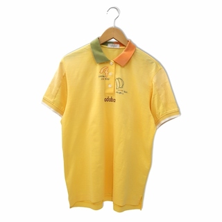 アダバット(adabat)のアダバット ロゴ刺繍 半袖 ハーフボタン ワイドカラー ポロシャツ 2 イエロー(ポロシャツ)