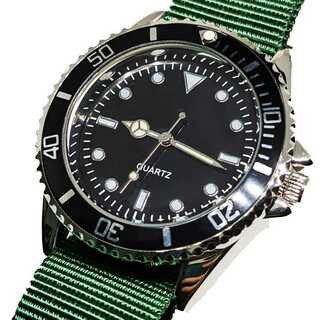 メンズ 腕時計 ダイバーモデル グリーン 黒 夜光 3針 ナイロン(腕時計)