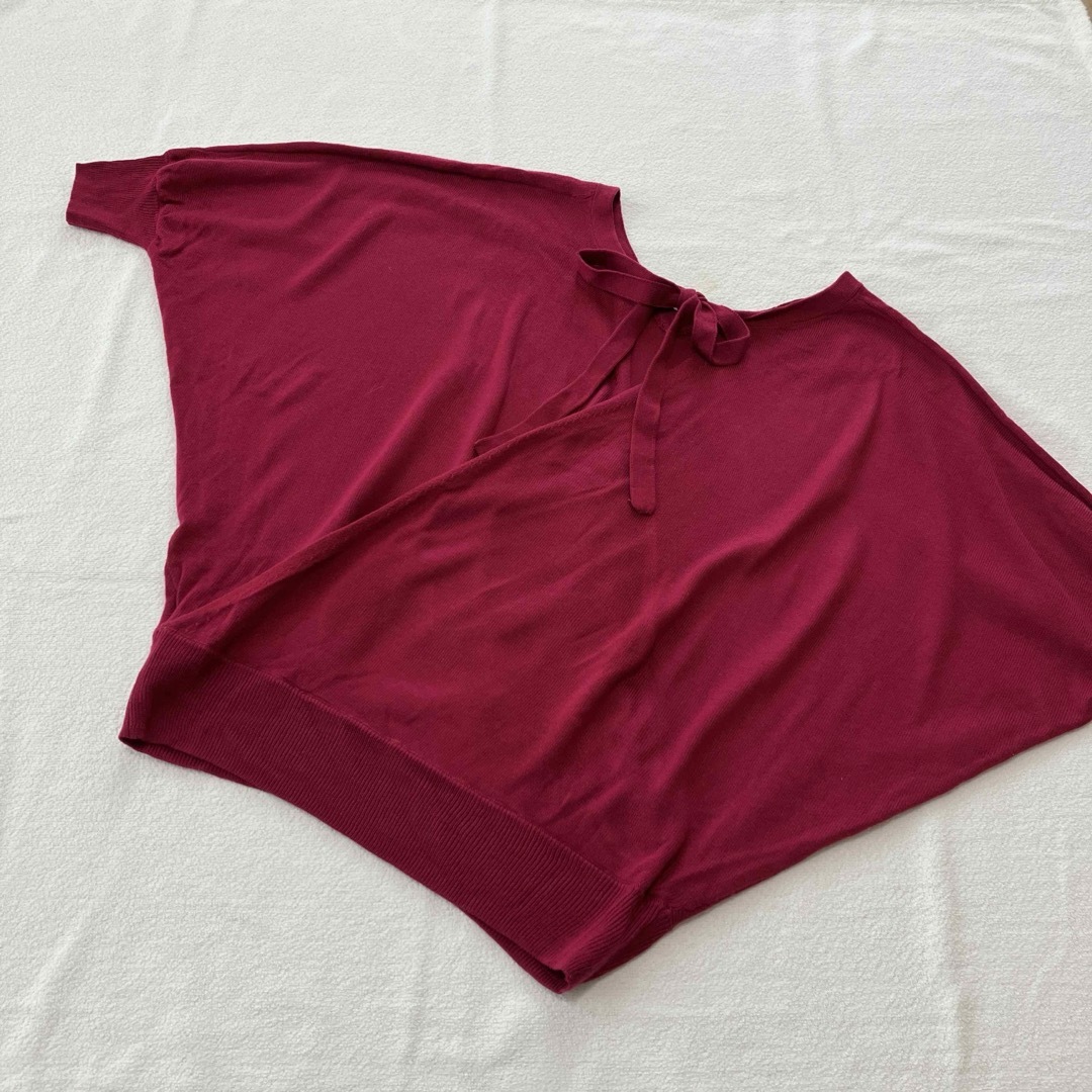 INDEX(インデックス)のインデックス レディース　春ニット　トップス　ドルマン　赤紫　Mサイズ　リボン  レディースのトップス(ニット/セーター)の商品写真