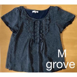 グローブ(grove)のused グローブ　ブラウス　レディース　M  ネイビードット(シャツ/ブラウス(半袖/袖なし))