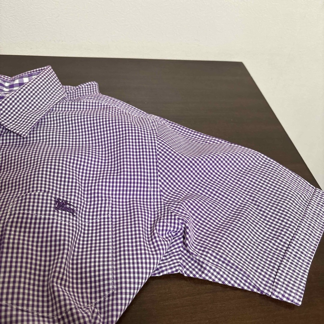 BURBERRY BLACK LABEL(バーバリーブラックレーベル)のBURBERRY 紫色　チェック　半袖シャツ メンズのトップス(Tシャツ/カットソー(半袖/袖なし))の商品写真