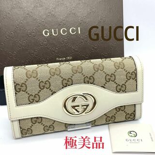 グッチ(Gucci)の【極美品】GUCCI インターロッキング　キャンパス長財布 オフホワイト　箱付(財布)