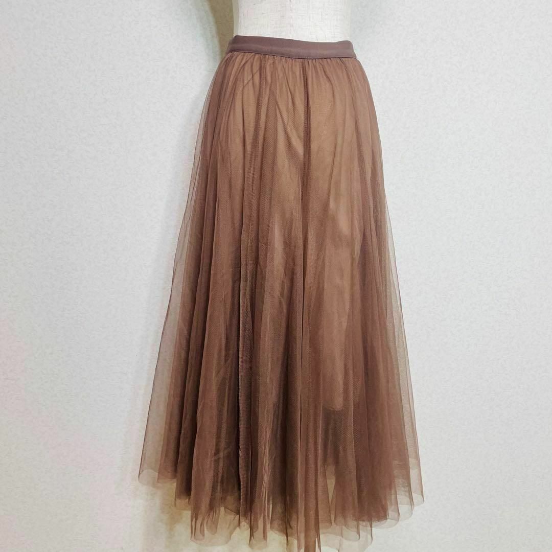 ミッシュマッシュ ロング チュール ティアード スカート ブラウン A199 レディースのスカート(ロングスカート)の商品写真