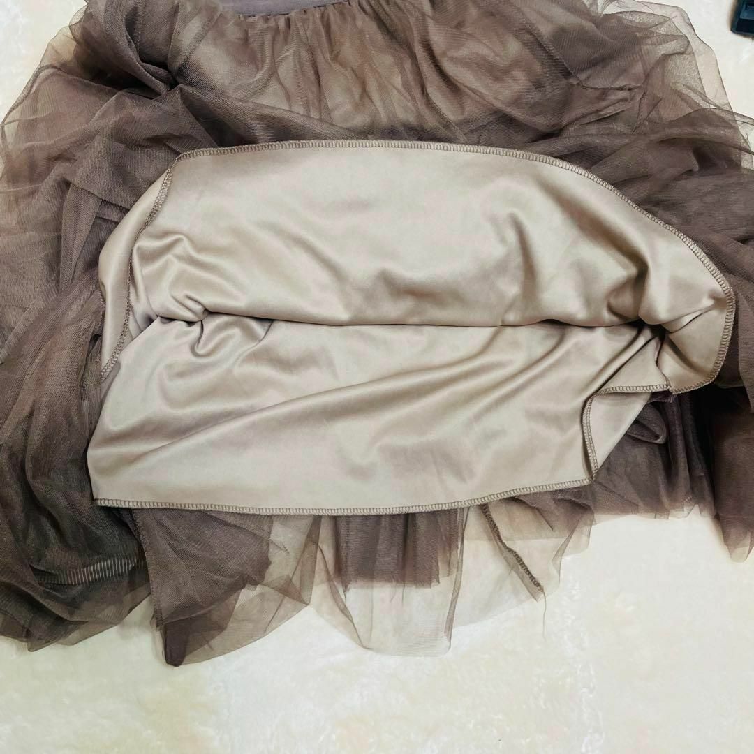 ミッシュマッシュ ロング チュール ティアード スカート ブラウン A199 レディースのスカート(ロングスカート)の商品写真