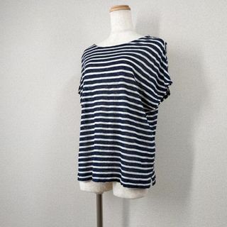 スピックアンドスパン(Spick & Span)の【スピックアンドスパン】カットソー　ニット　リネン100％　ボーダー　白(Tシャツ(半袖/袖なし))