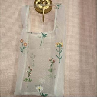 ♩B-28刺繍シースルーエコバッグ　1枚　花　オーガンジー(エコバッグ)