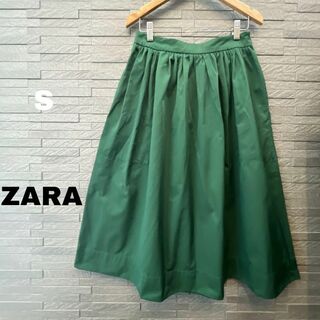 ZARA - ザラウーマン ZARA WOMAN 緑 ギャザー ミディアム丈　フレアスカート