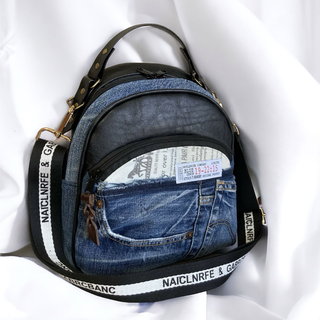 3way bag／denim × black leather(バッグ)