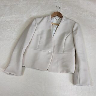 【ジェイプレス】ノーカラージャケット　オフホワイト　11　L　自宅洗濯可能