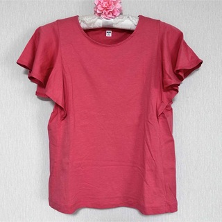 ユニクロ(UNIQLO)のユニクロ　袖フリルカットソー　ピンク　S(Tシャツ(半袖/袖なし))