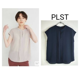 PLST - プラステ マチ付きジョーゼットブラウス紺色