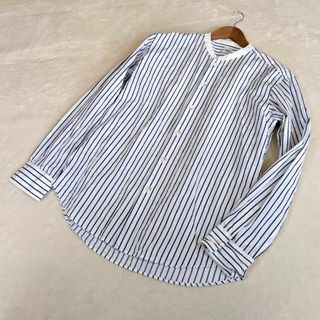 タケオキクチ(TAKEO KIKUCHI)の【タケオキクチ】シャツ　長袖　白　ストライプ　バンドカラー　ノーカラー(Tシャツ/カットソー(七分/長袖))