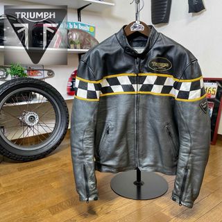 大きめサイズ☆TRIUMPH トライアンフ レザージャケット シルバー/56(装備/装具)