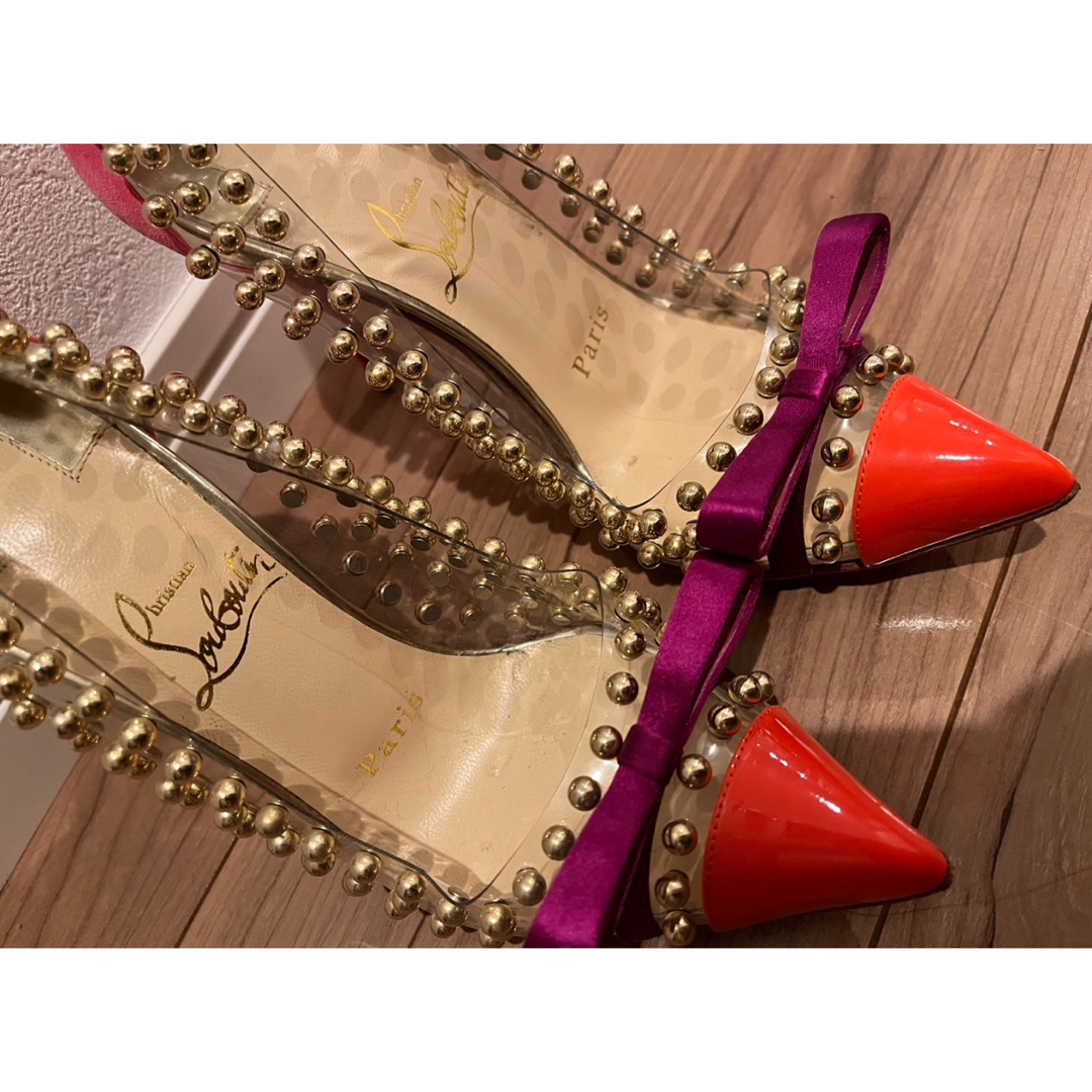 Christian Louboutin(クリスチャンルブタン)のクリスチャンルブタン　リボン　スタッズ　パンプス　ハイヒール　ピンク　35 レディースの靴/シューズ(ハイヒール/パンプス)の商品写真