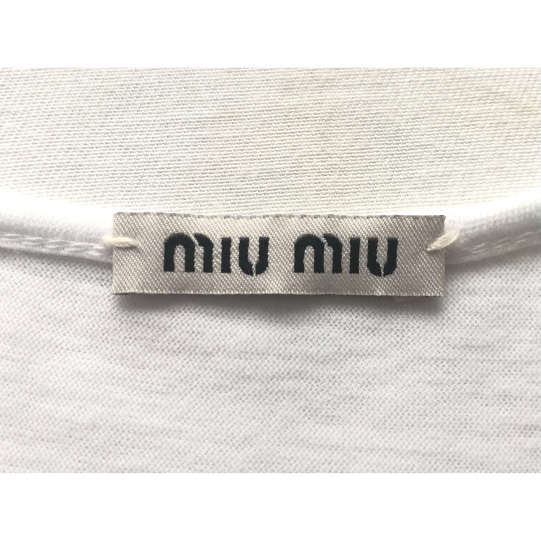 miumiu(ミュウミュウ)のミュウミュウ/メッシュペプラムカットソー ブラウス tシャツ フリル 白 ピンク レディースのトップス(カットソー(半袖/袖なし))の商品写真