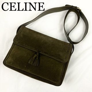 セリーヌ(celine)のCELINE ショルダーバッグ　スエード×レザー　フリンジ　タッセル　カーキ(ショルダーバッグ)