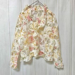 st968 花柄ジャケット/シアーフリルジャケット/羽織り/鮮やか(その他)