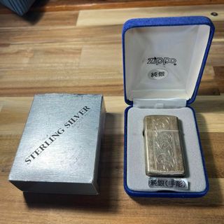 【希少】VTG Zippo スターリング シルバー 彫刻 スリム 2000