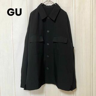 GU - st969 GU/薄手シャツトップス/長袖/春夏/黒/無地/シンプル