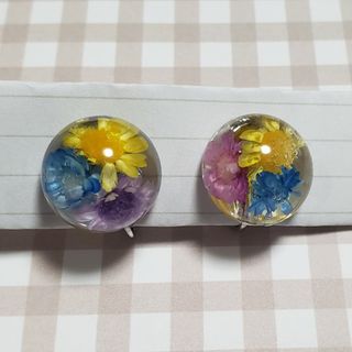 ドライフラワー　イヤリング　レジン(イヤリング)