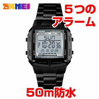 30m防水ダイバーズウォッチ デジタル腕時計 ブラック黒ステンレス3607(腕時計(デジタル))