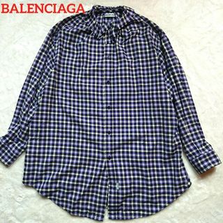 バレンシアガ(Balenciaga)の☆美品☆BALENCIAGA オーバーサイズ チェックシャツ 紫 フリル襟(シャツ/ブラウス(長袖/七分))