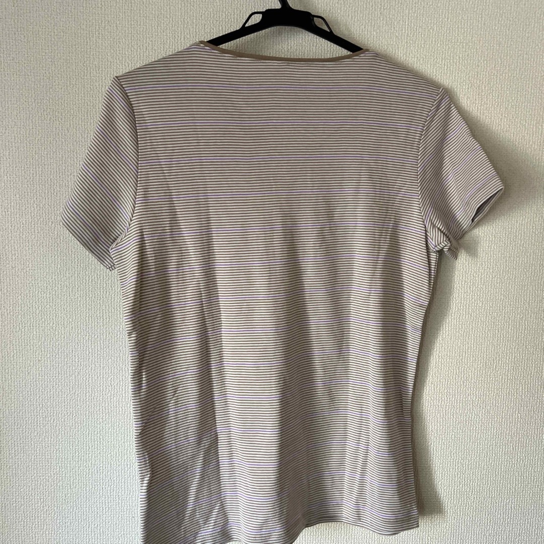 UNIQLO(ユニクロ)の新品未使用●ユニクロ ボーダーVネックTシャツ ベージュ XL レディースのトップス(Tシャツ(半袖/袖なし))の商品写真