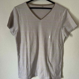 ユニクロ(UNIQLO)の新品未使用●ユニクロ ボーダーVネックTシャツ ベージュ XL(Tシャツ(半袖/袖なし))