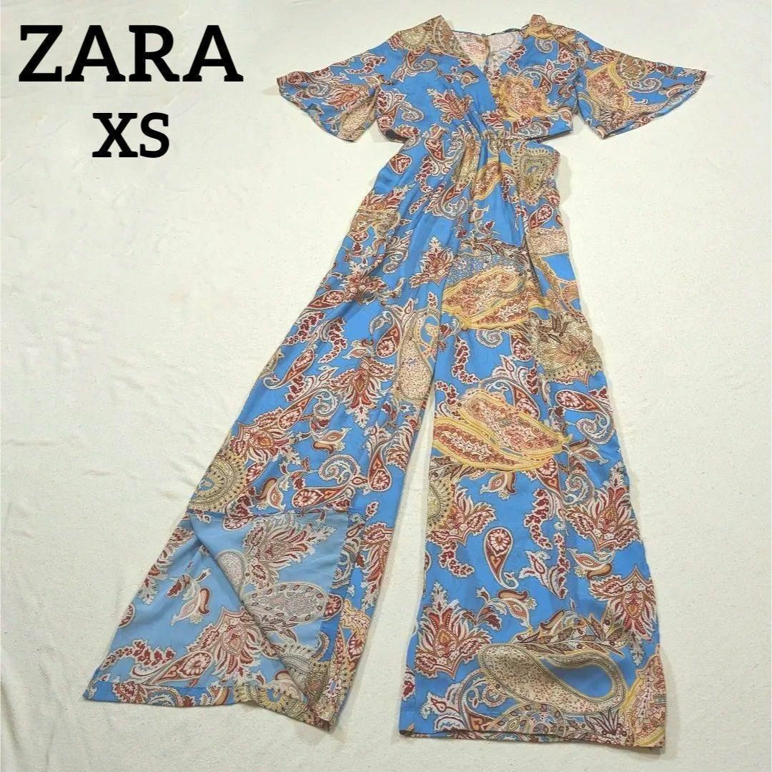 ZARA(ザラ)のZARA　サロペット　XS　オールインワン　ペイズリー　美品！ レディースのパンツ(サロペット/オーバーオール)の商品写真