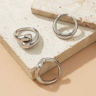 ３点セット　指輪　調節可能　フリーサイズ　シルバーリング　シンプル　個性的　男女(リング(指輪))