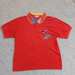 レオナール(LEONARD)のレオナール ポロシャツ オレンジ 綿100% 刺繍 ロゴ 半袖 Mサイズ(ポロシャツ)
