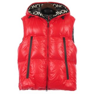 モンクレール(MONCLER)のモンクレール AGNEAUX ダウン ベスト ロゴ フーディ レッド 1(ダウンベスト)