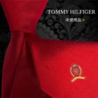 トミーヒルフィガー(TOMMY HILFIGER)のTOMMY HILFIGER ネクタイ レッド ダメージ加工 ロゴ(ネクタイ)
