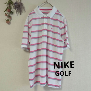 【美品】ナイキゴルフ・メンズ半袖ポロシャツ・DRI−FIT・ボーダー柄・Mサイズ(ポロシャツ)