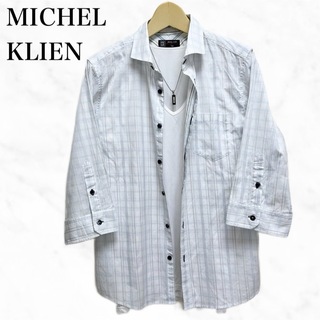 MK MICHEL KLEIN - MICHEL KLEIN HOMME チェックシャツ　七分袖シャツ
