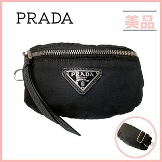 プラダ(PRADA)のプラダ リストポーチ ナイロン ブラック シルバー金具 リストバンド  男女兼用(ポーチ)