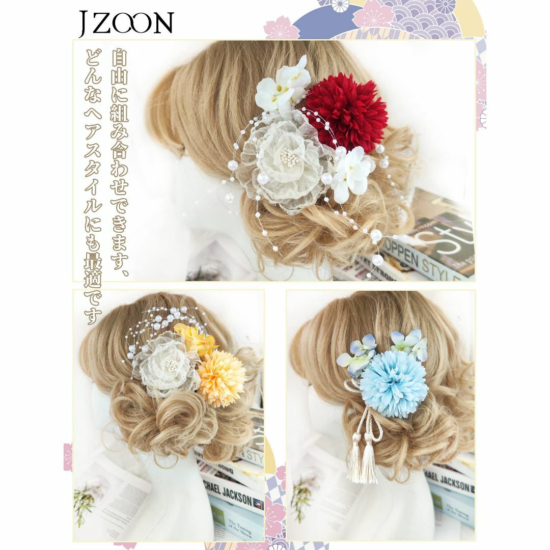 【色:レッド】【JZOON 髪飾り】髪飾り 6点セット ヘアアクセサリー ヘアメ レディースのファッション小物(その他)の商品写真