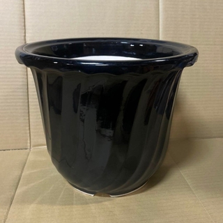 黒色　10号　陶器鉢　ストライプ(プランター)