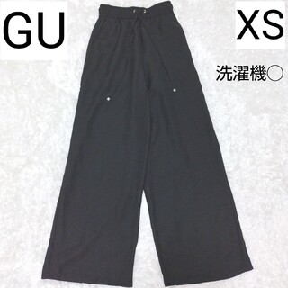 ジーユー(GU)のGU ドローストリング イージーワイドパンツ フルレングス パンツ 黒 XS(カジュアルパンツ)