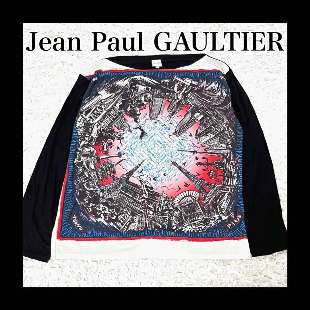Jean-Paul GAULTIER(ジャンポールゴルチエ)の美品　ジャンポールゴルチエ　カットソー　長袖　ボートネック　パリ　42 XL レディースのトップス(Tシャツ(長袖/七分))の商品写真
