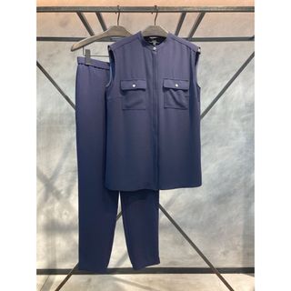 theory 23SS Powder Crepe バンドカラーシャツ　紺