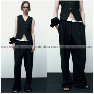 ザラ(ZARA)の【ZARA　ザラ】フルレングスマスキュリンパンツ　S ブラック黒　ワイドパンツ(カジュアルパンツ)