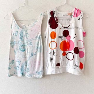 ツモリチサト(TSUMORI CHISATO)の美品　ツモリチサト　ノースリーブ2着セット　サイズ2 ビジュー　カラフル　鳥(Tシャツ(半袖/袖なし))