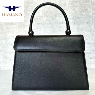 【美品】HAMANO サフィアーノ レザー ロイヤルモデル ブラックハンドバッグ