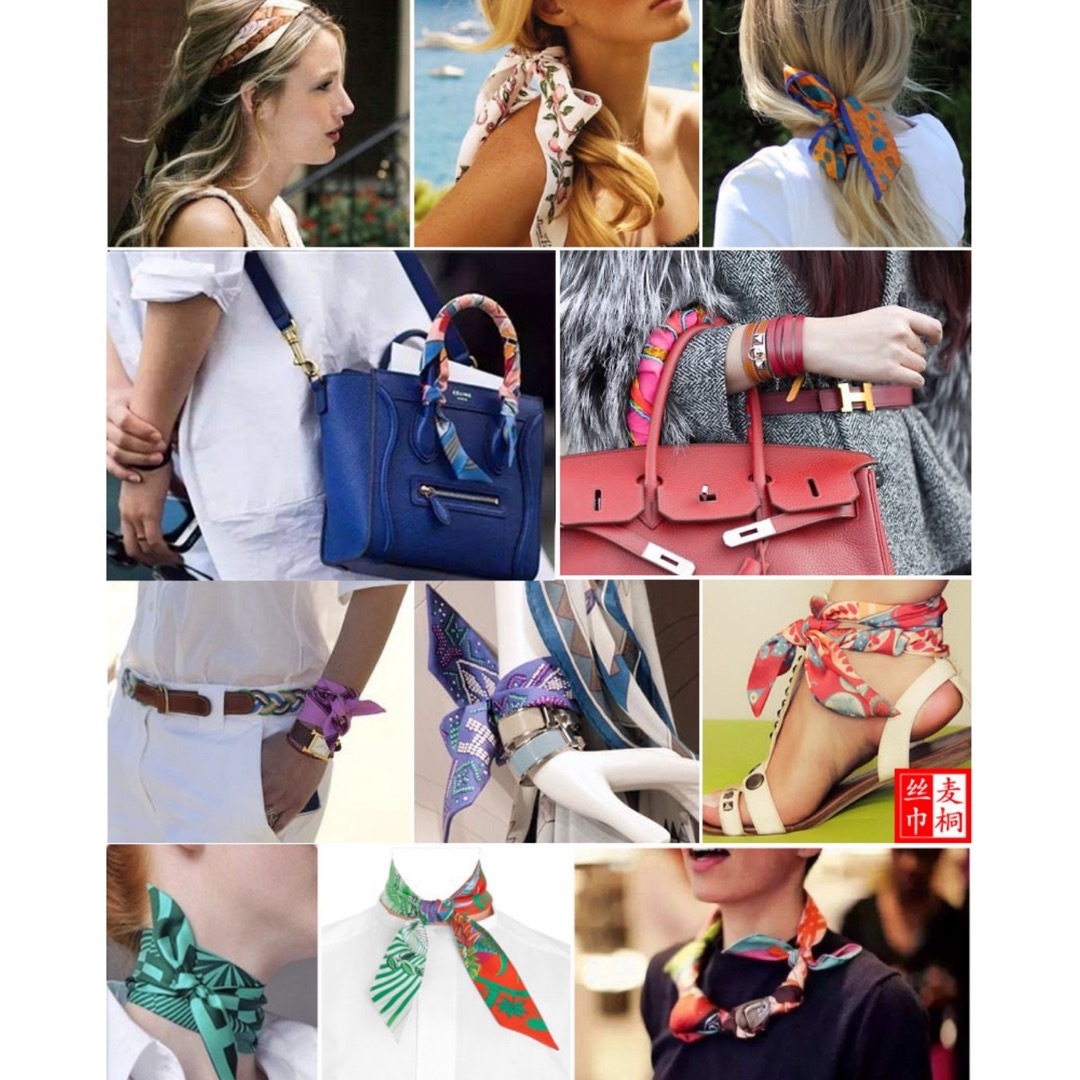 細いスカーフ　小さめスカーフ　バッグスカーフ　バッグ持ち手　カチューシャ レディースのファッション小物(バンダナ/スカーフ)の商品写真