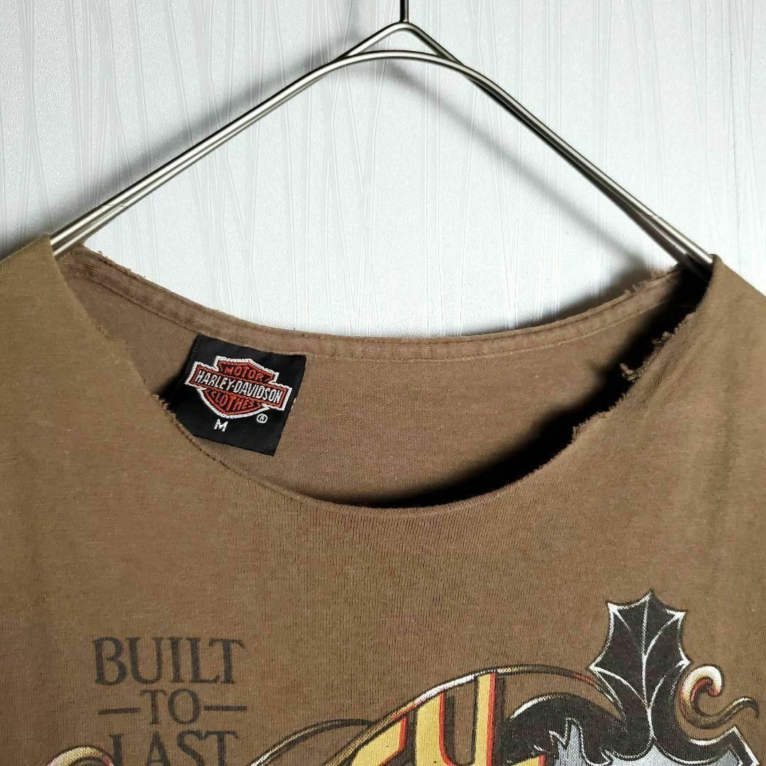 Harley Davidson(ハーレーダビッドソン)のハーレーダビッドソン Tシャツ ブラウン バイク カットオフ ビンテージ 古着 メンズのトップス(Tシャツ/カットソー(半袖/袖なし))の商品写真