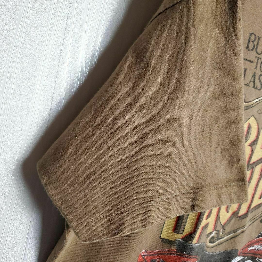 Harley Davidson(ハーレーダビッドソン)のハーレーダビッドソン Tシャツ ブラウン バイク カットオフ ビンテージ 古着 メンズのトップス(Tシャツ/カットソー(半袖/袖なし))の商品写真