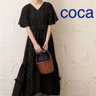 コカ(coca)の新品 coca 花柄 ワンピース ロングワンピース ブラック コカ フレア 黒(ロングワンピース/マキシワンピース)